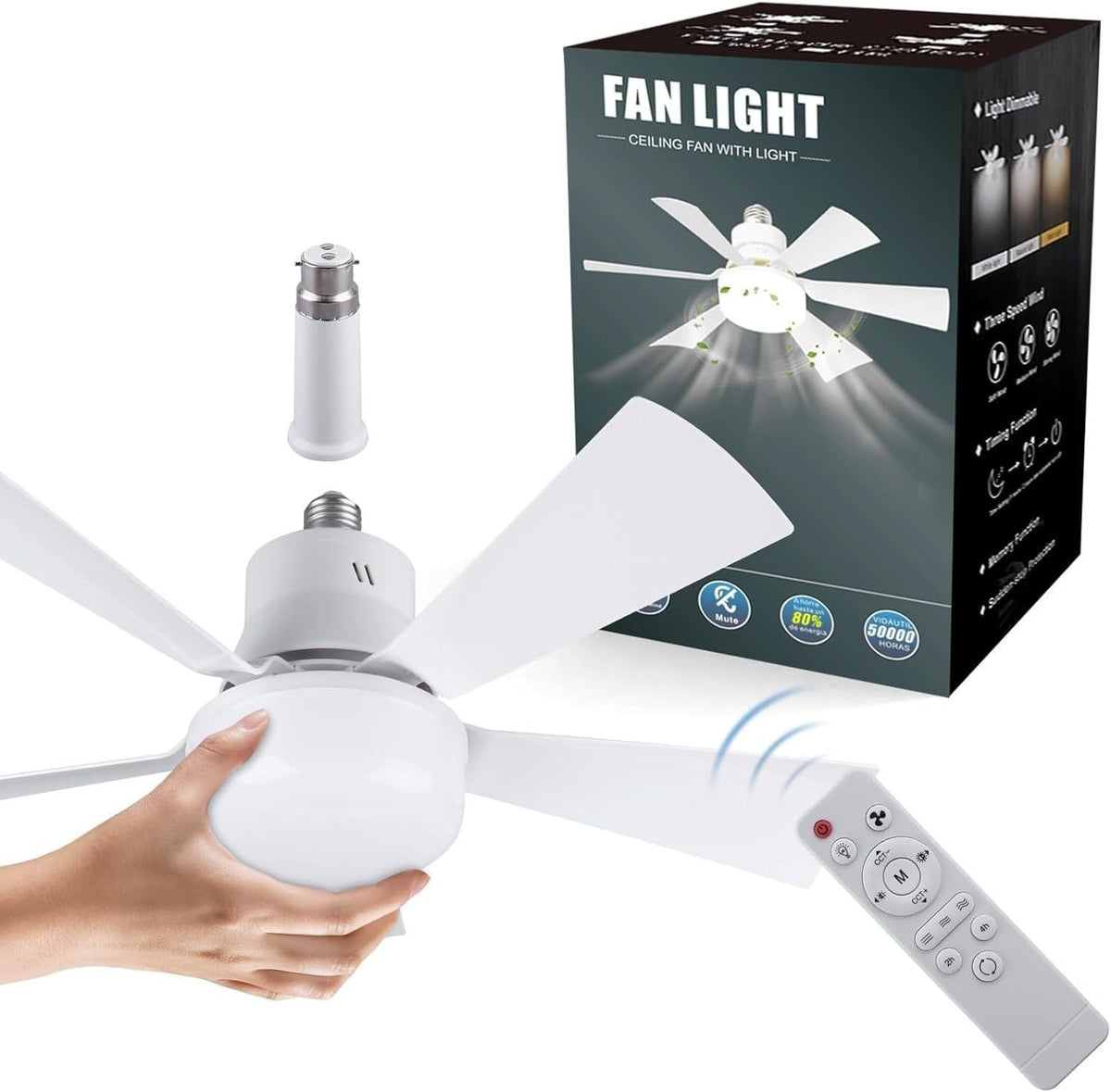 15.7" Ceiling Fan Light, E27, Remote, Dimmable, 3 Speeds, 3000K-6000K
