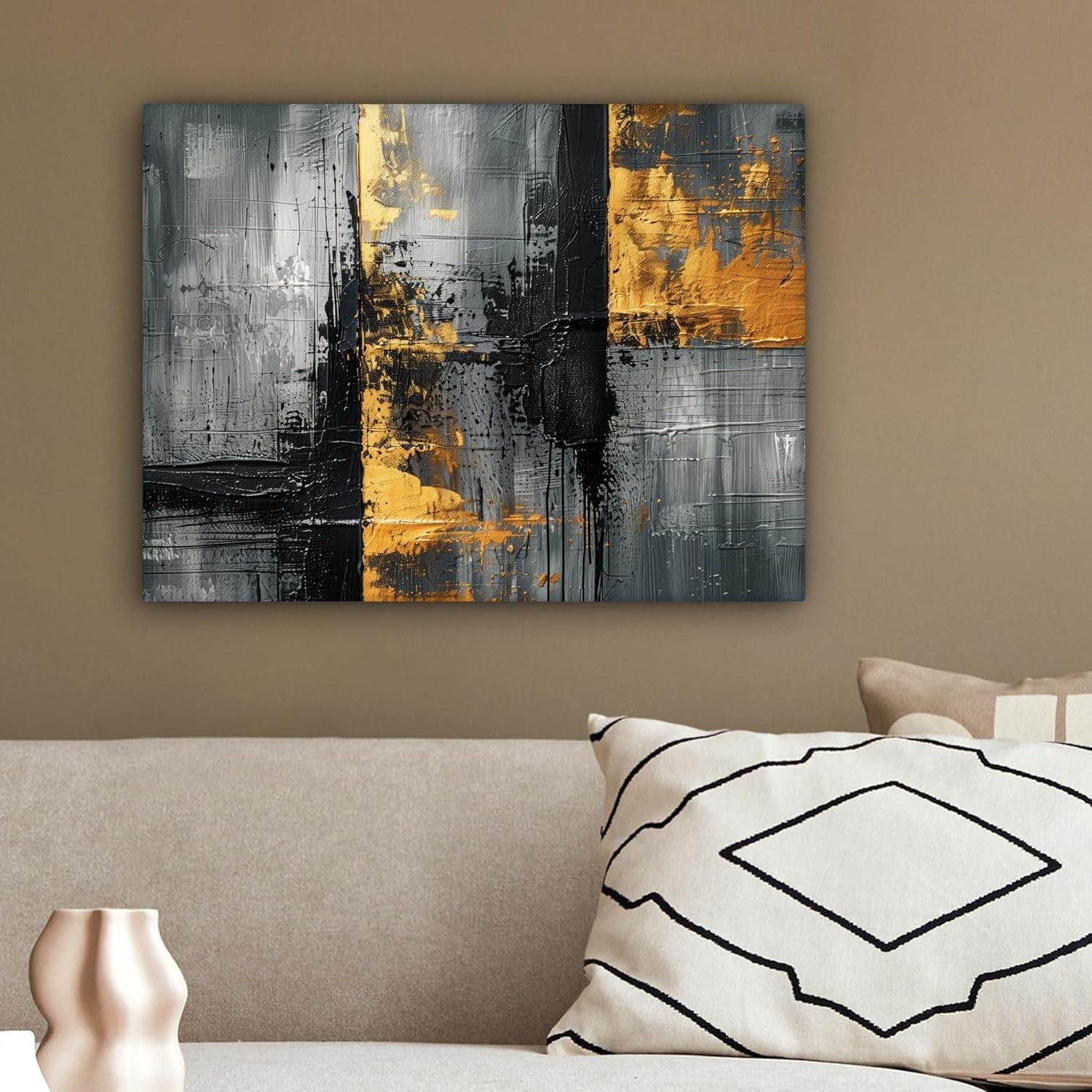 Gold Black Grey Abstract Canvas Wall Art 40x30cm Luxury Print