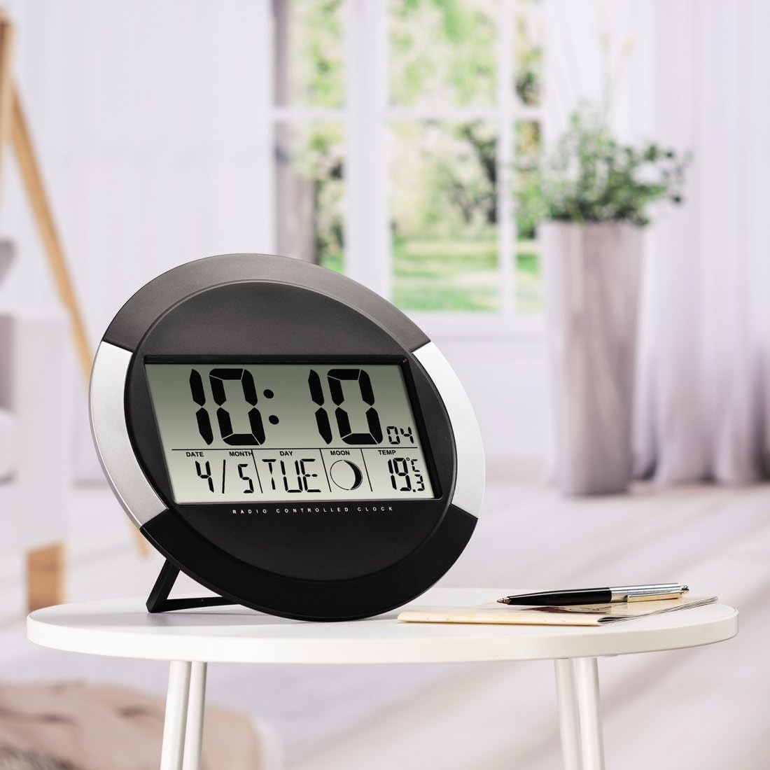 Digital Wall Clock Radio Controlled – LCD Display Calendar Thermometer Silent