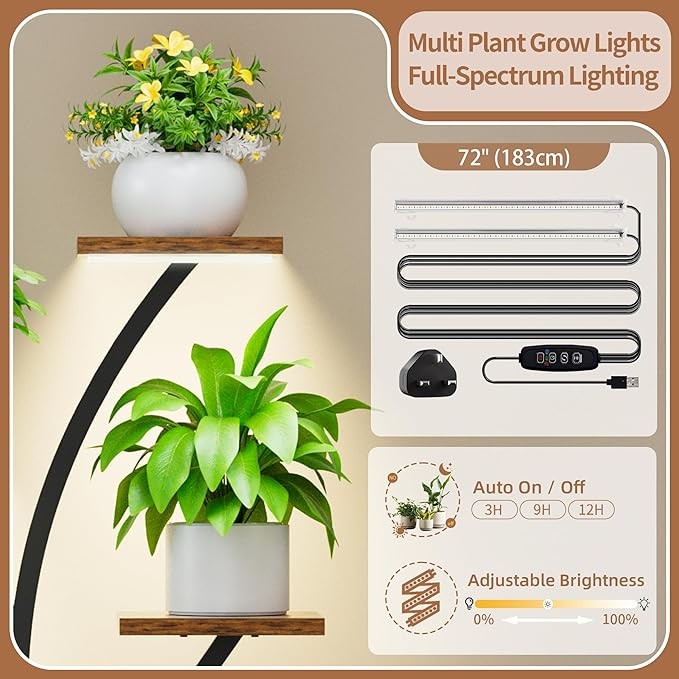 8 Tier Tall Metal Plant Stand with LED Grow Lights Indoor Flower Shelf