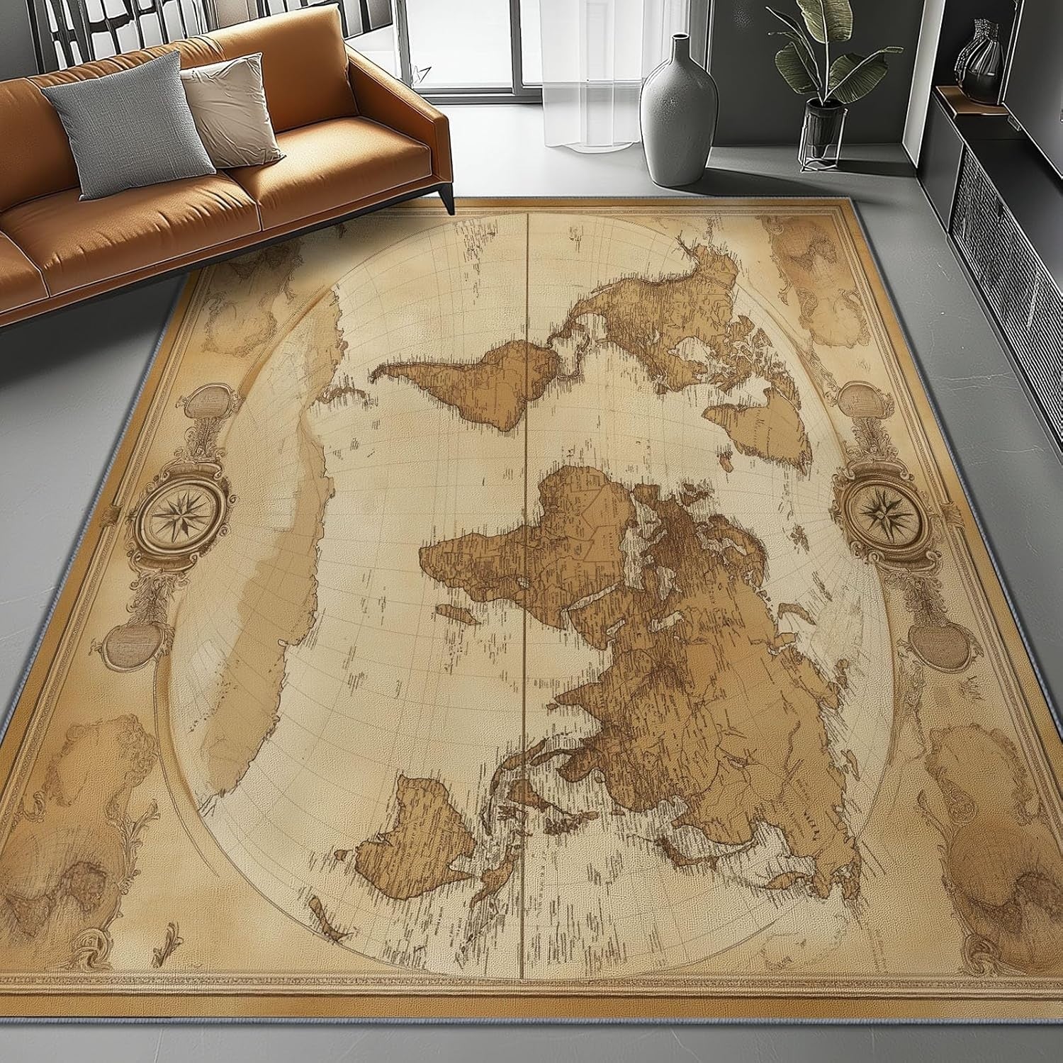 Vintage World Map Area Rug 120x180cm Non Slip Washable Living Room Carpet