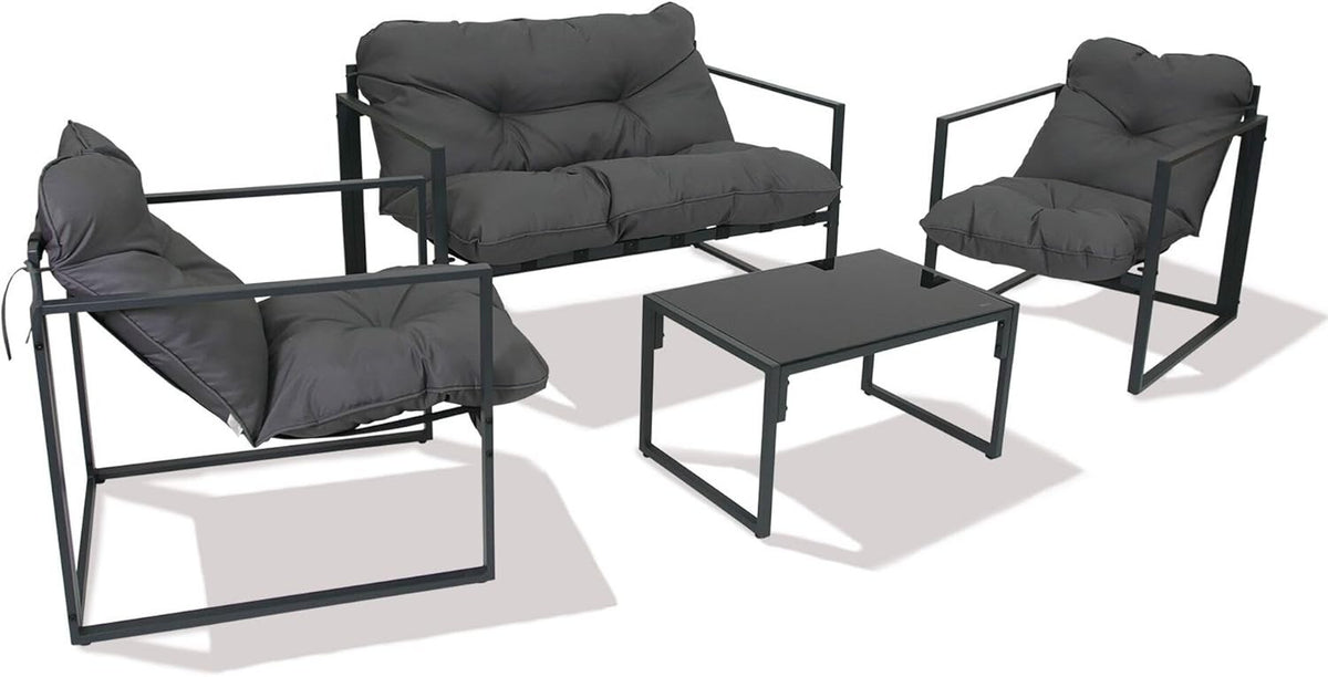 4PC Outdoor Garden Sofa Set Chairs Table Cushions Steel Frame Patio