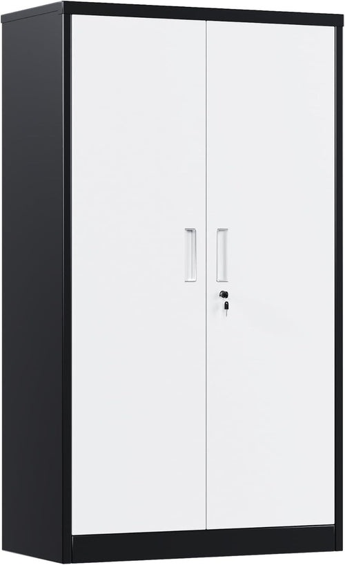 Lockable Steel Storage Cabinet 2 Doors 3 Adjustable Shelves 140x80x40cm