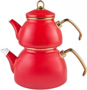 Red Enamel Turkish Tea Kettle Set 1.1L Teapot 2.3L Induction Safe