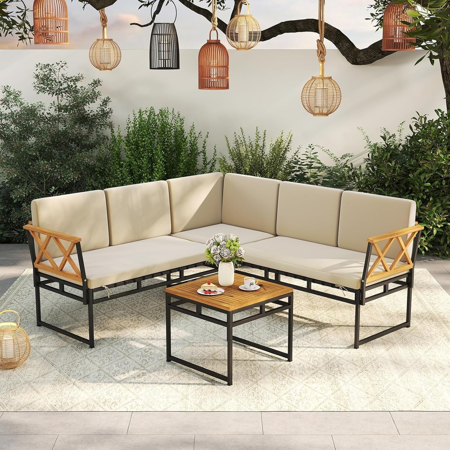 5 Seater Garden Corner Sofa Set w/ Coffee Table Patio Outdoor Furniture