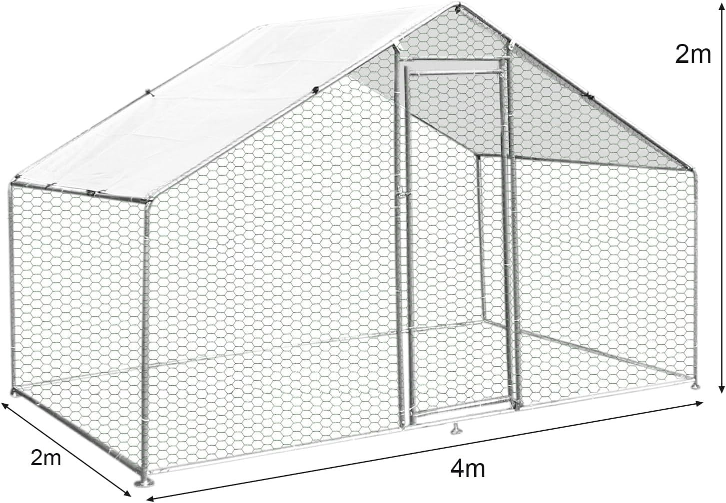Walk In Chicken Run 4x2x2m Galvanised Steel Coop Pen