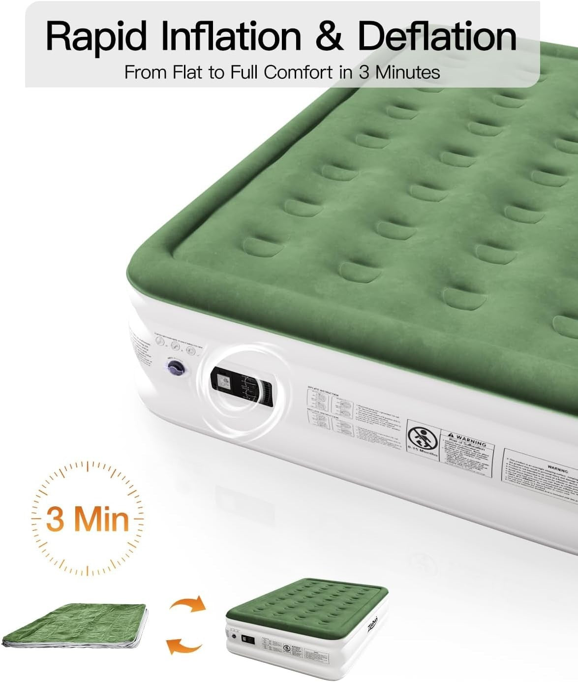 Double Inflatable Air Bed with Electric Pump, Flocked Top, Quick Inflate