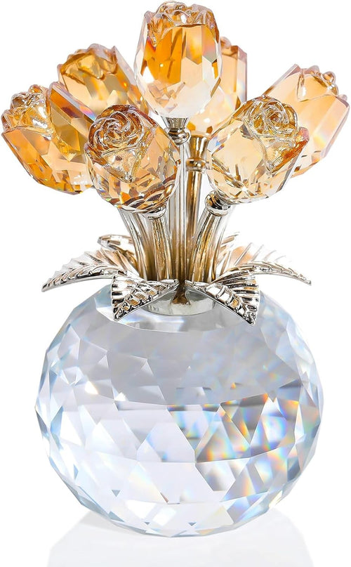 Gold Crystal Rose Bouquet Ornament Gift for Women Mum Anniversary Wedding