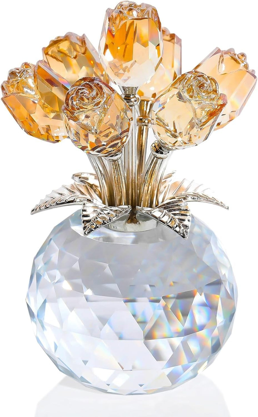 Gold Crystal Rose Bouquet Ornament Gift for Women Mum Anniversary Wedding