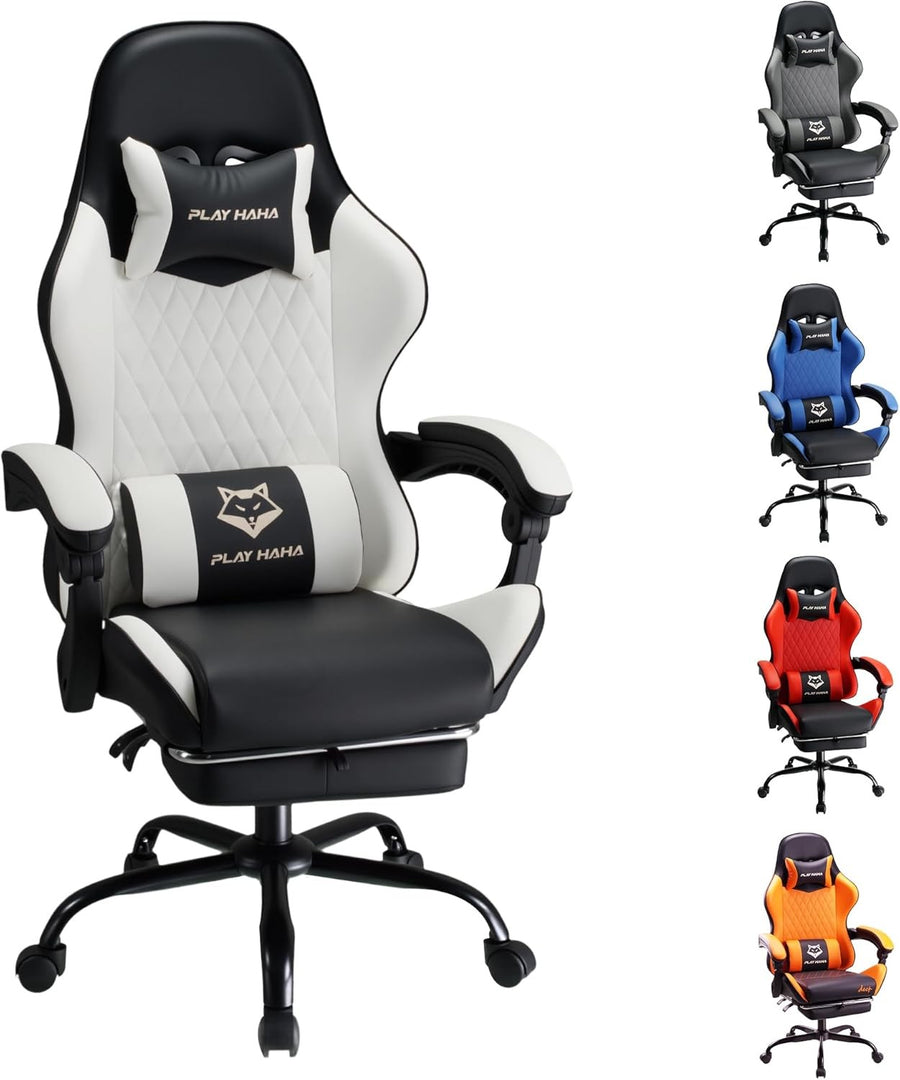 Reclining Gaming Chair w/ Footrest Ergonomic Office Desk Chair White