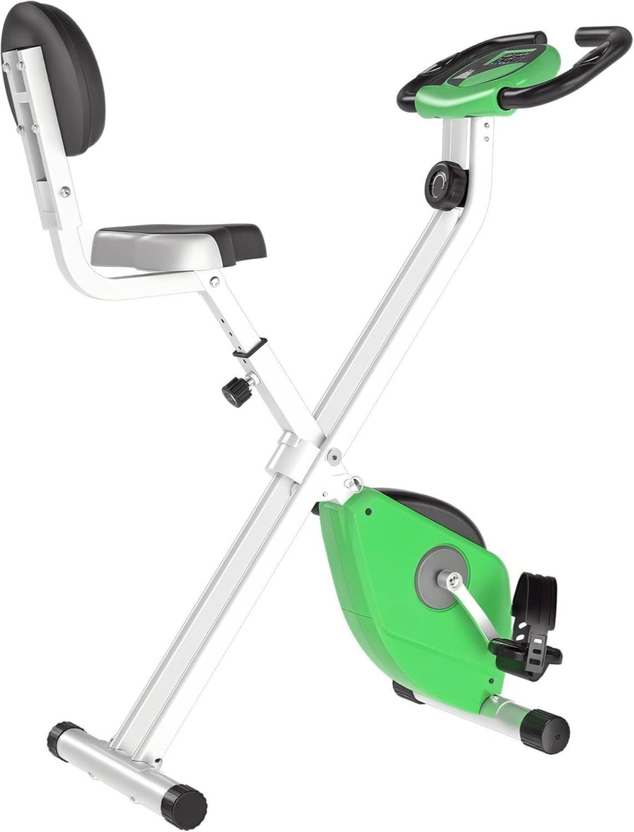 Folding Exercise Bike Green 8-Level Magnetic Resistance LCD Pulse Sensor