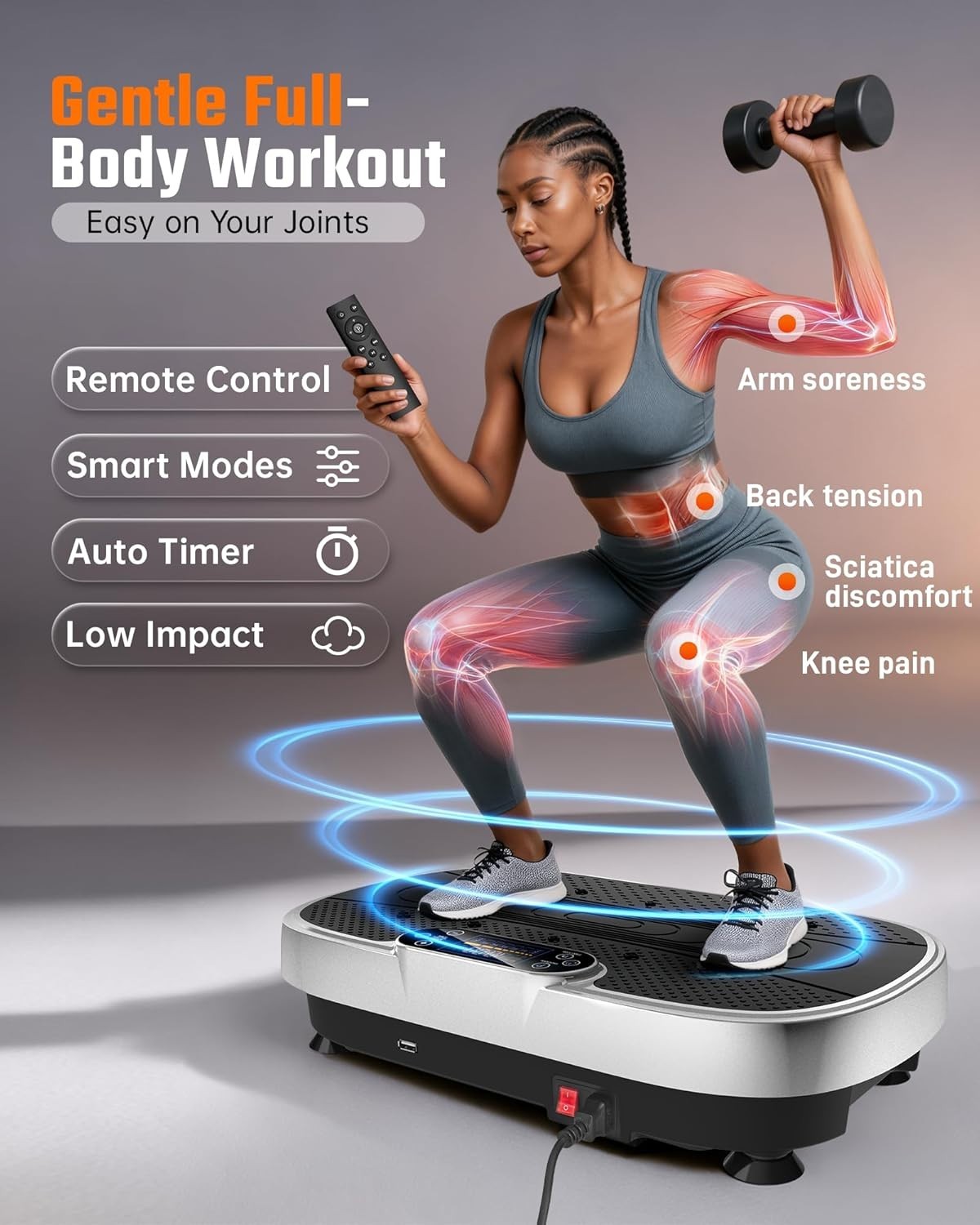 Silver & Black Vibration Plate Exercise Machine 330lb Lymphatic Drainage