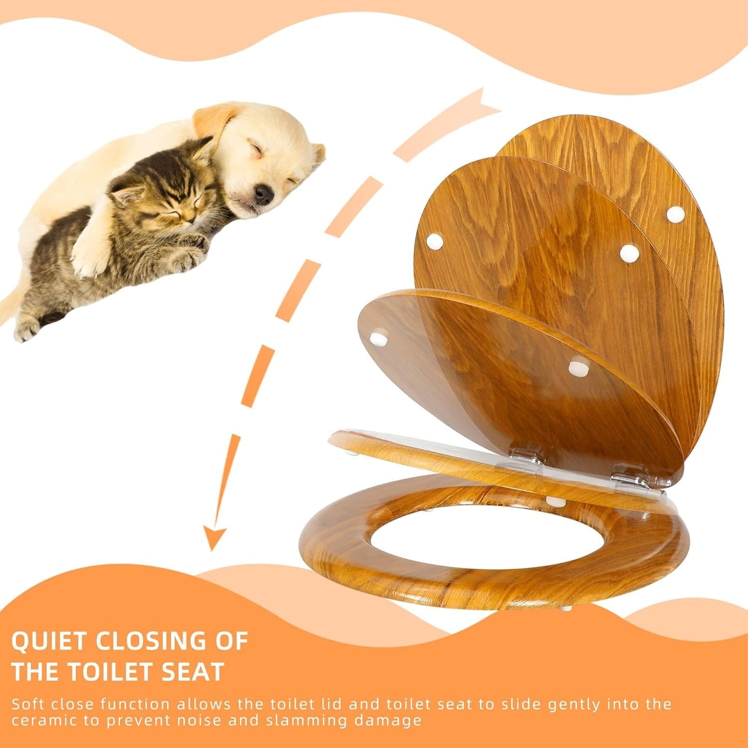 Antibacterial Wooden Toilet Seat Soft Close Quick Release Oval Oak 45x37cm