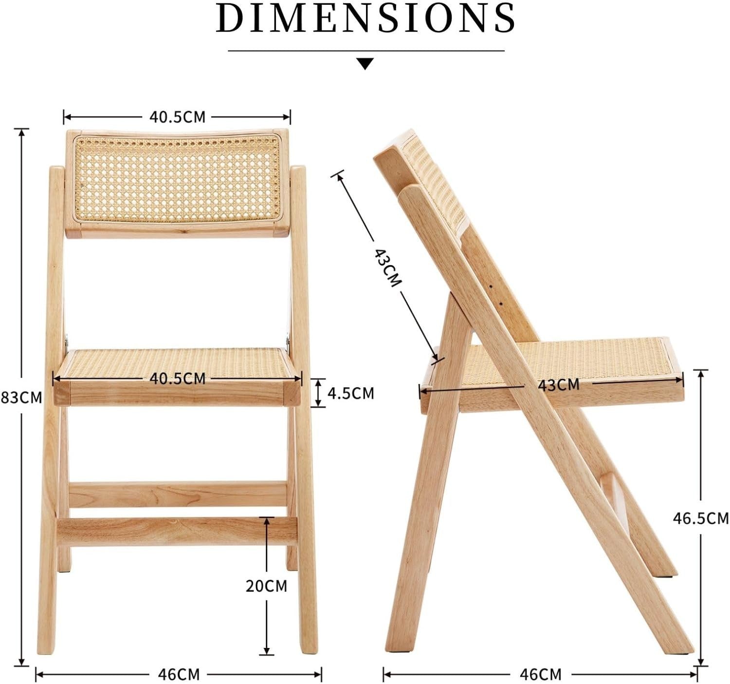 Folding Rattan Dining Chairs Set of 2 Wooden Frame Space Saving Kitchen