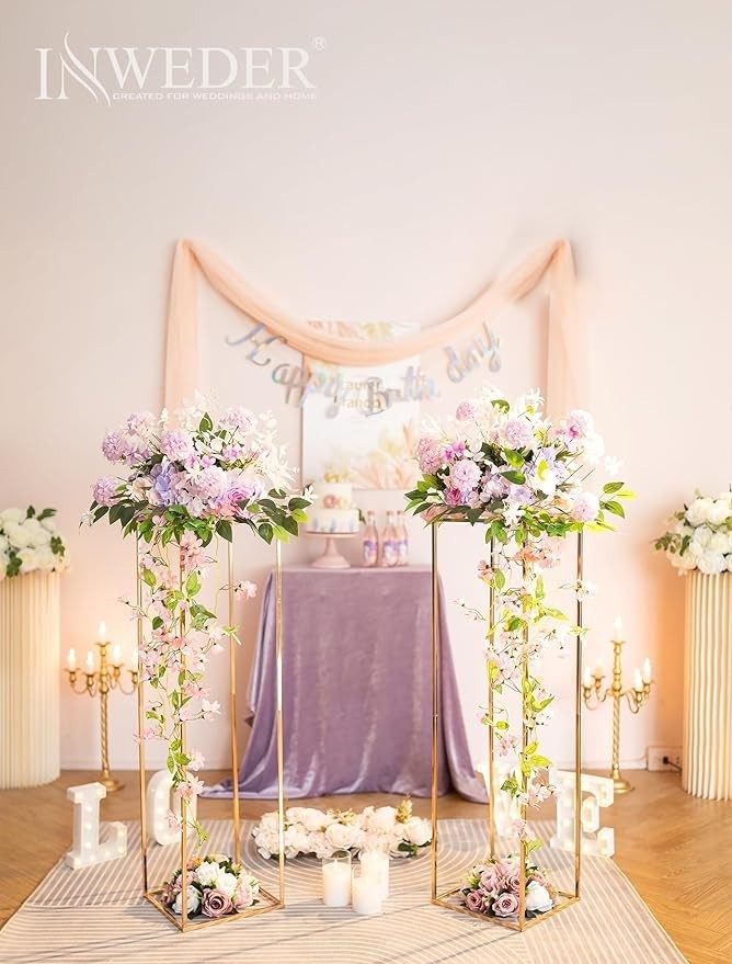 2 Pcs 100cm Gold Metal Flower Stands Tall Wedding Centerpiece Display Columns