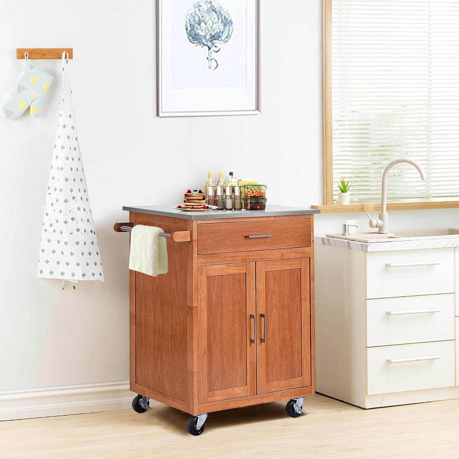 Kitchen Island Trolley Stainless Steel Top Cabinet Cart