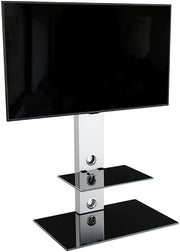 TV Floor Stand Mount for 32-65” Screens Glass Shelves Cable Tidy