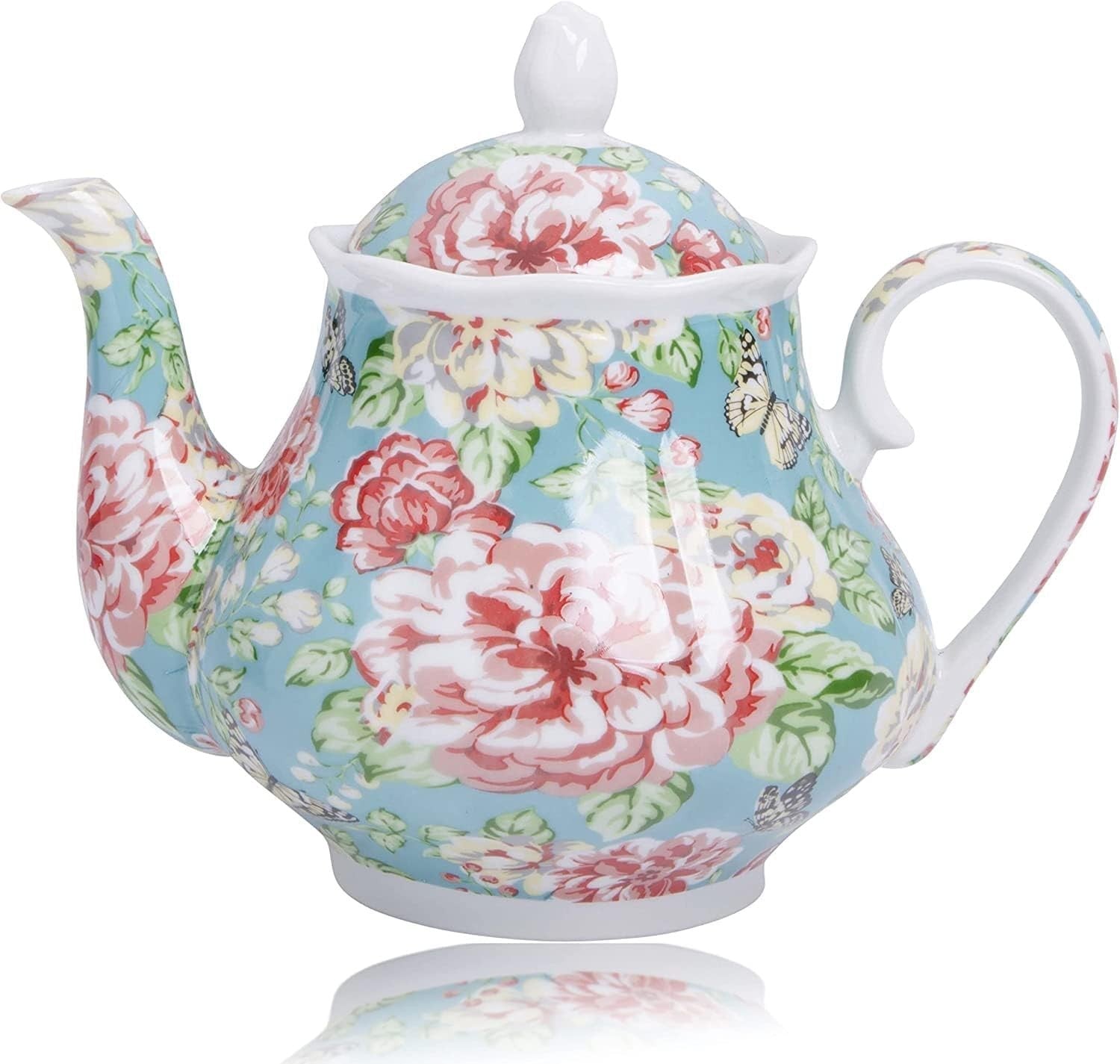 Vintage Porcelain Teapot 37oz Floral Tea Pot European Style Gift Box