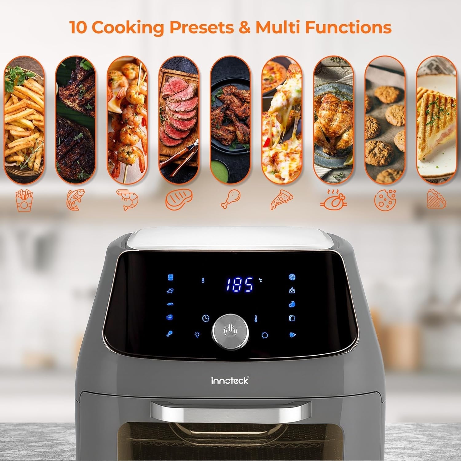 16L Air Fryer Oven Rotisserie 1800W 10 Presets Touchscreen Window