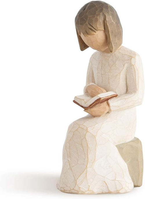 Wisdom Figurine Reading Woman 11cm Hand-Painted Resin Gift Ornament Decor