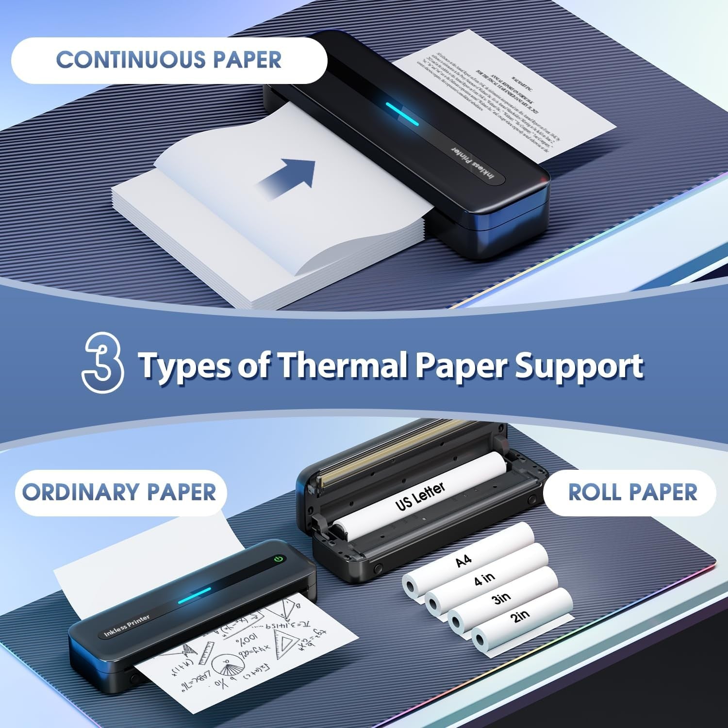 ASprink Portable Bluetooth Thermal Printer – A4/US Letter Inkless Mobile Printer
