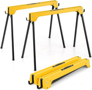 Yellow Folding Sawhorses 2-Pack Steel Trestles 227kg Load w/ Support Arms
