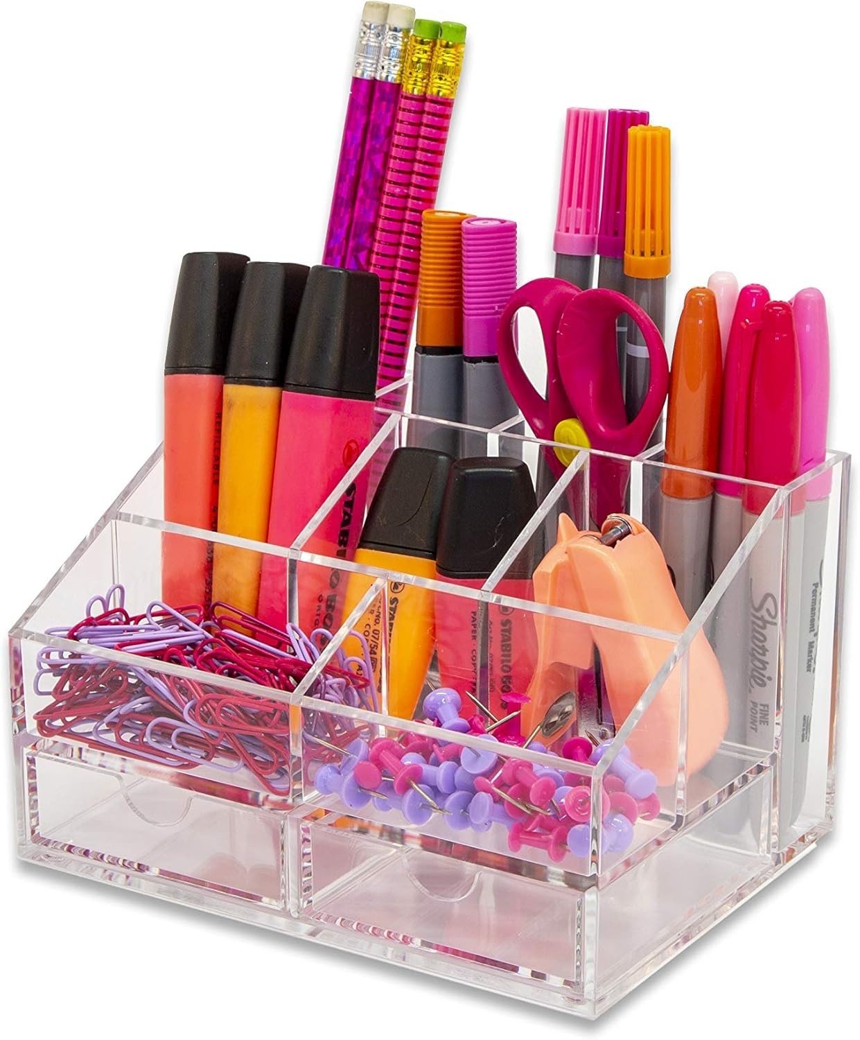 Clear Desk Organiser 9 Compartments + 2 Drawers – Office & Home Storage