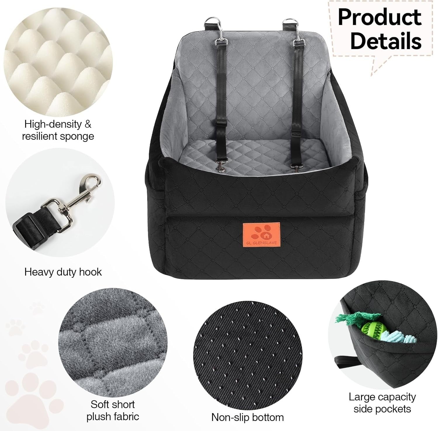 Dog Booster Seat Memory Foam Pet Car Bed Washable Travel Carrier