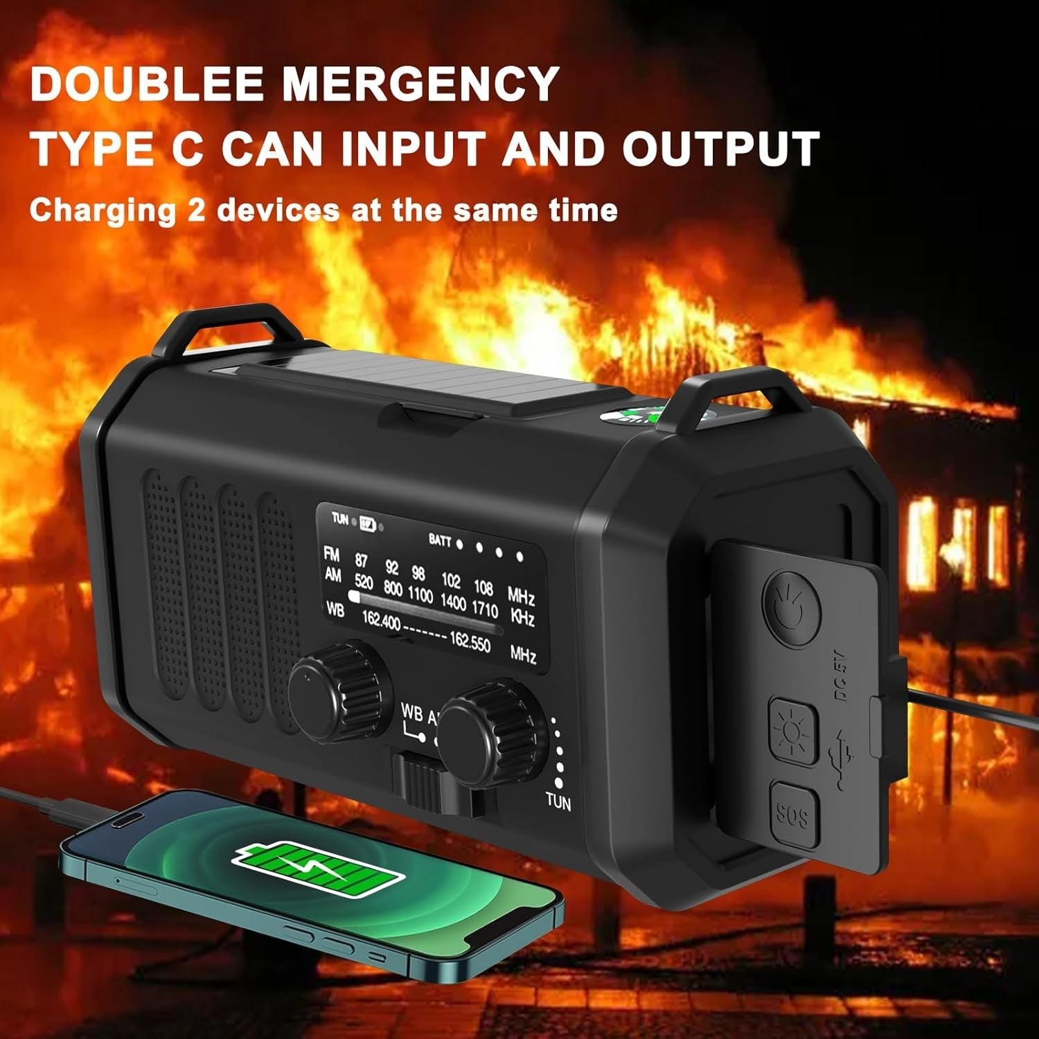 NOAA Emergency Radio 20000mAh Solar, Hand Crank, AM/FM, Torch & SOS