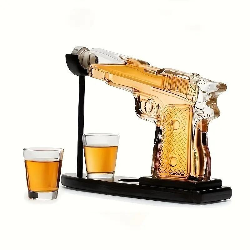 Gun Whiskey Decanter Set with Glasses & Stand – Unique Bar Gift Set