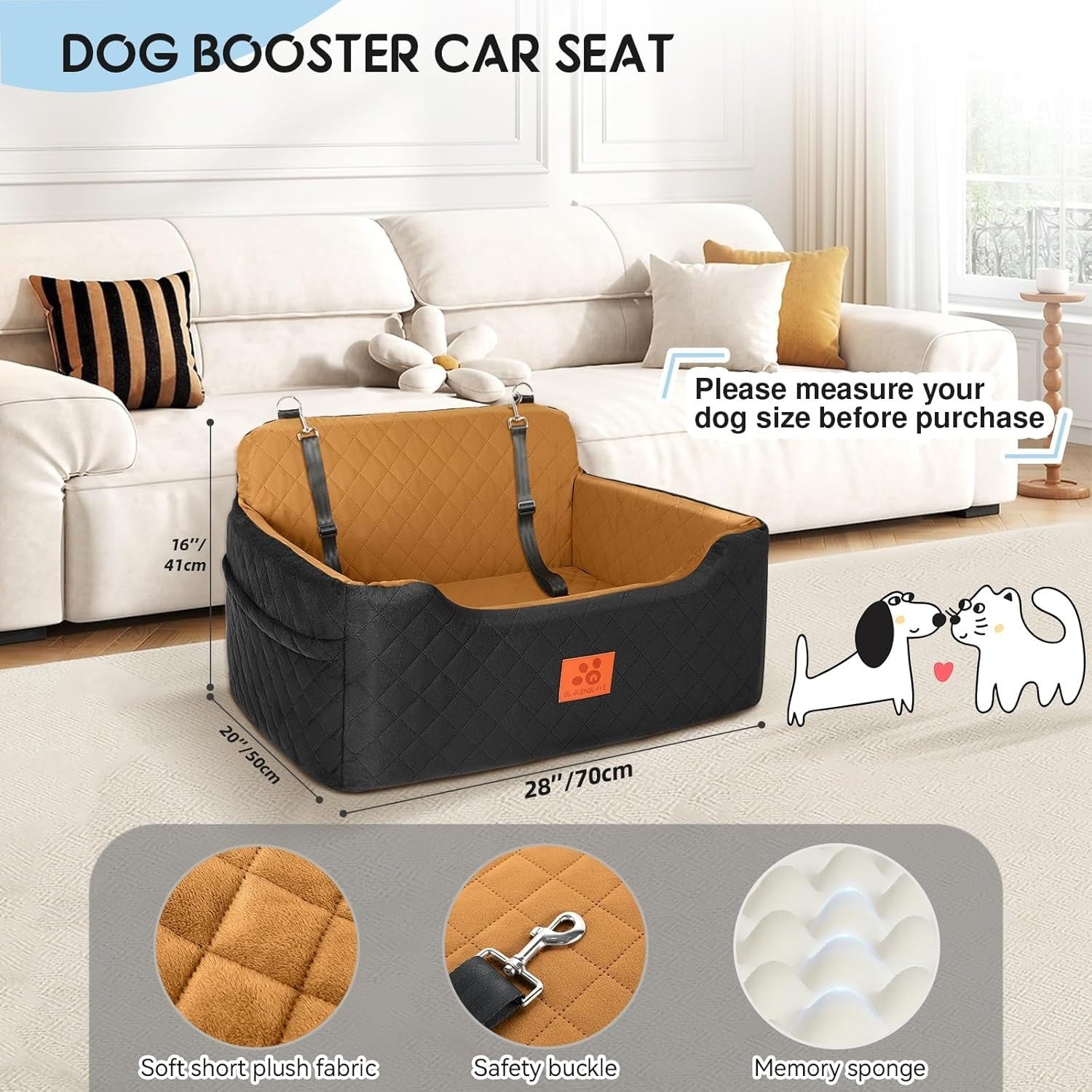 Large Dog Booster Car Seat Memory Foam Travel Bed Washable 50lb