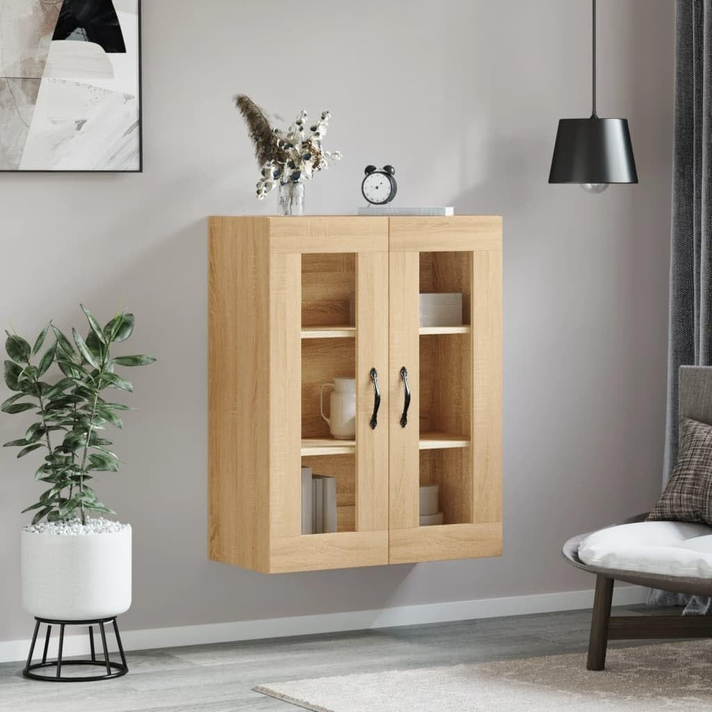 Wall-Mounted Sonoma Oak Storage Cabinet with 3 Doors & Metal Handles