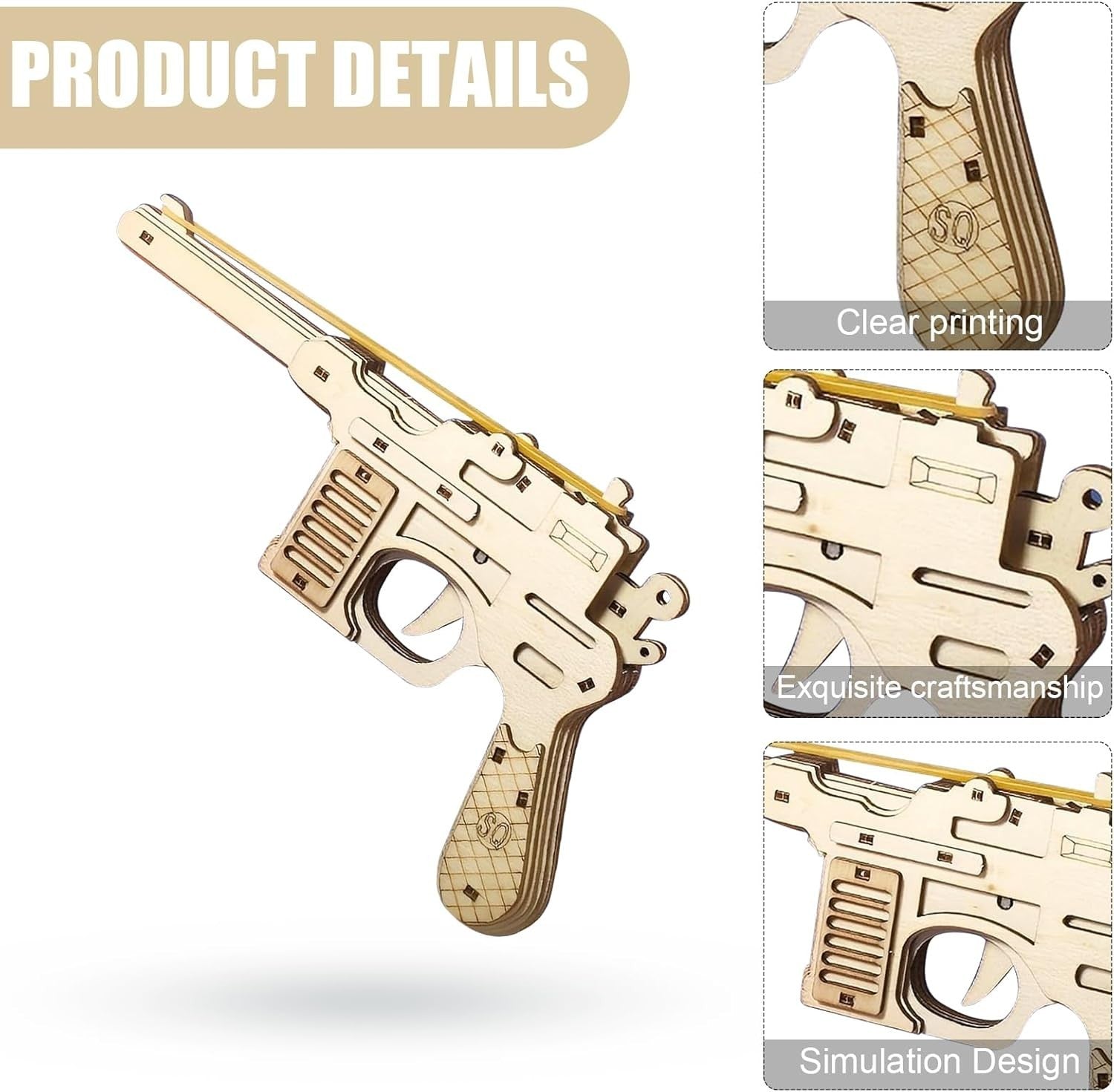 3D Wooden Puzzle Gun Toy Kit DIY Rubber Band Shooter Model for Teens