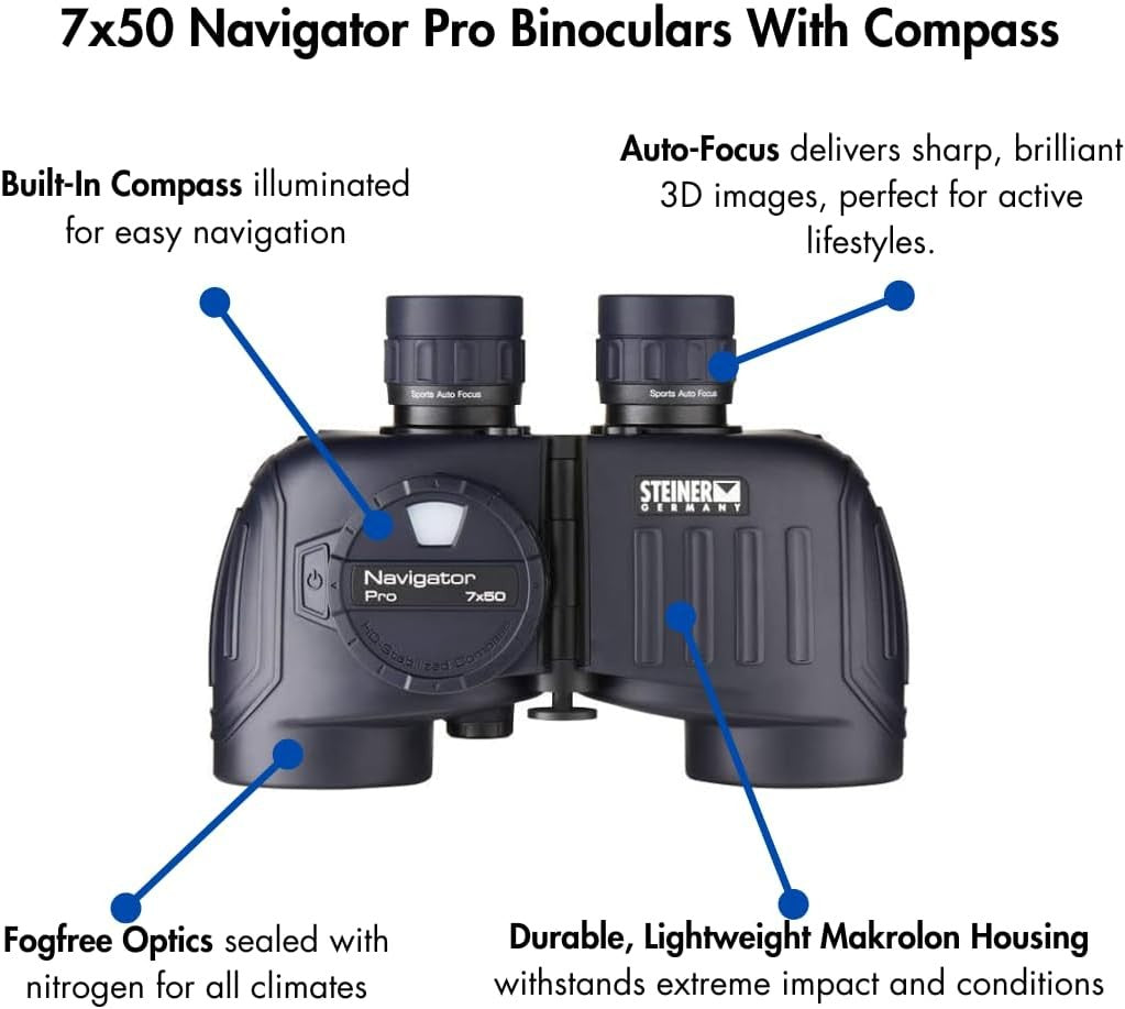 7x50 Marine Binoculars – Wide Bright View, Auto-Focus, Floating Prism, Built-In