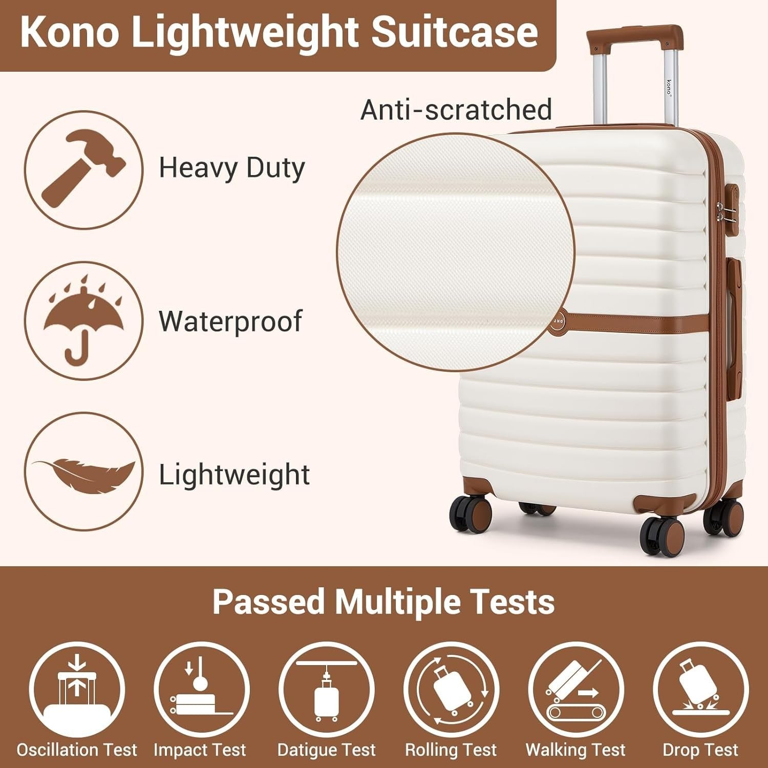 24'' Medium Check In Suitcase ABS PC Hard Shell Spinner Wheels Lock