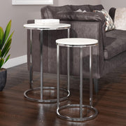 Space Saving Nesting End Tables Set of 2 Round Silver Metal Frame