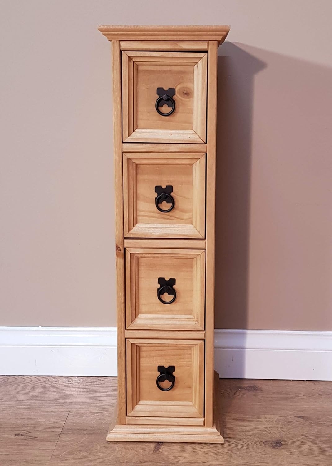 Solid Pine CD Storage Tower 4 Drawer Chest Rustic Wooden Media Unit