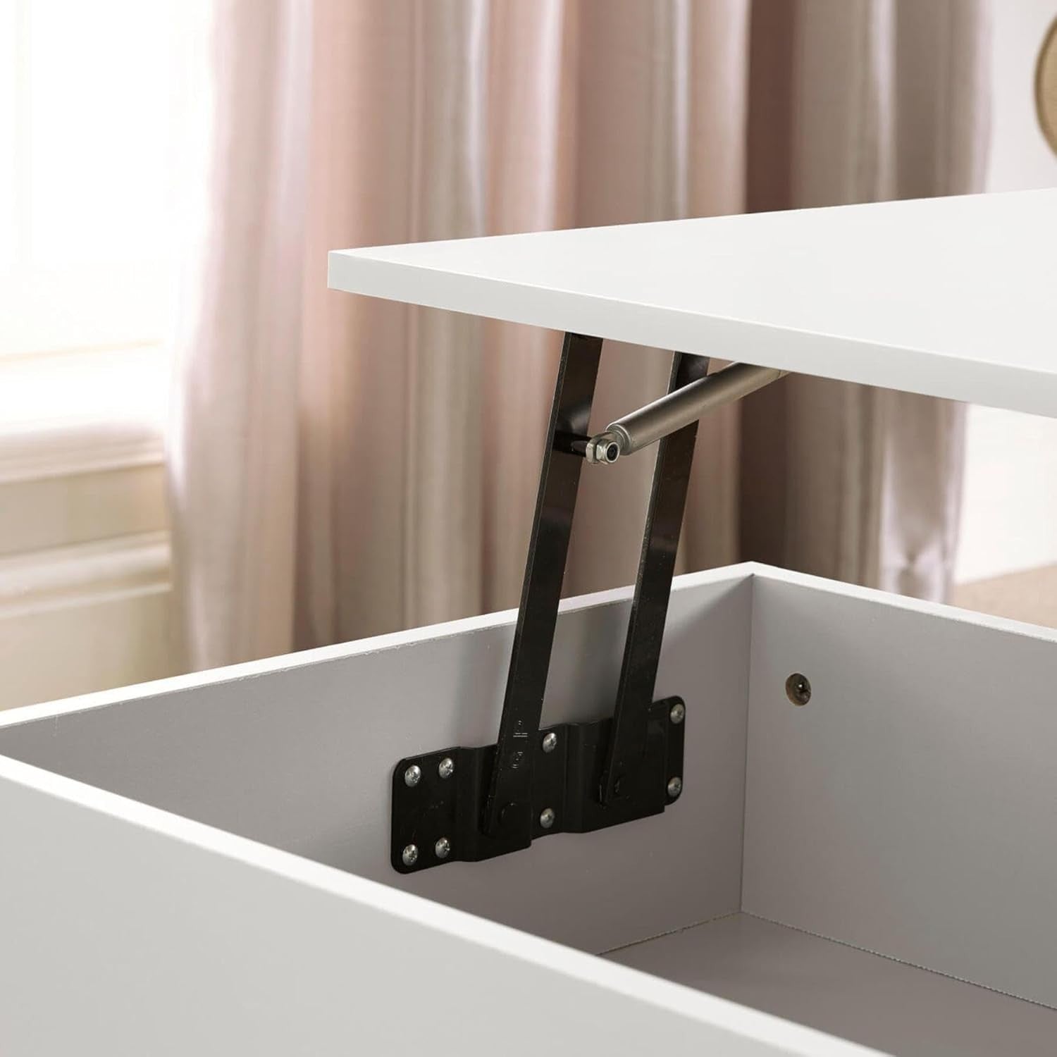 White Lift-Top Coffee Table with Locking Storage Drawers 115x50x40cm