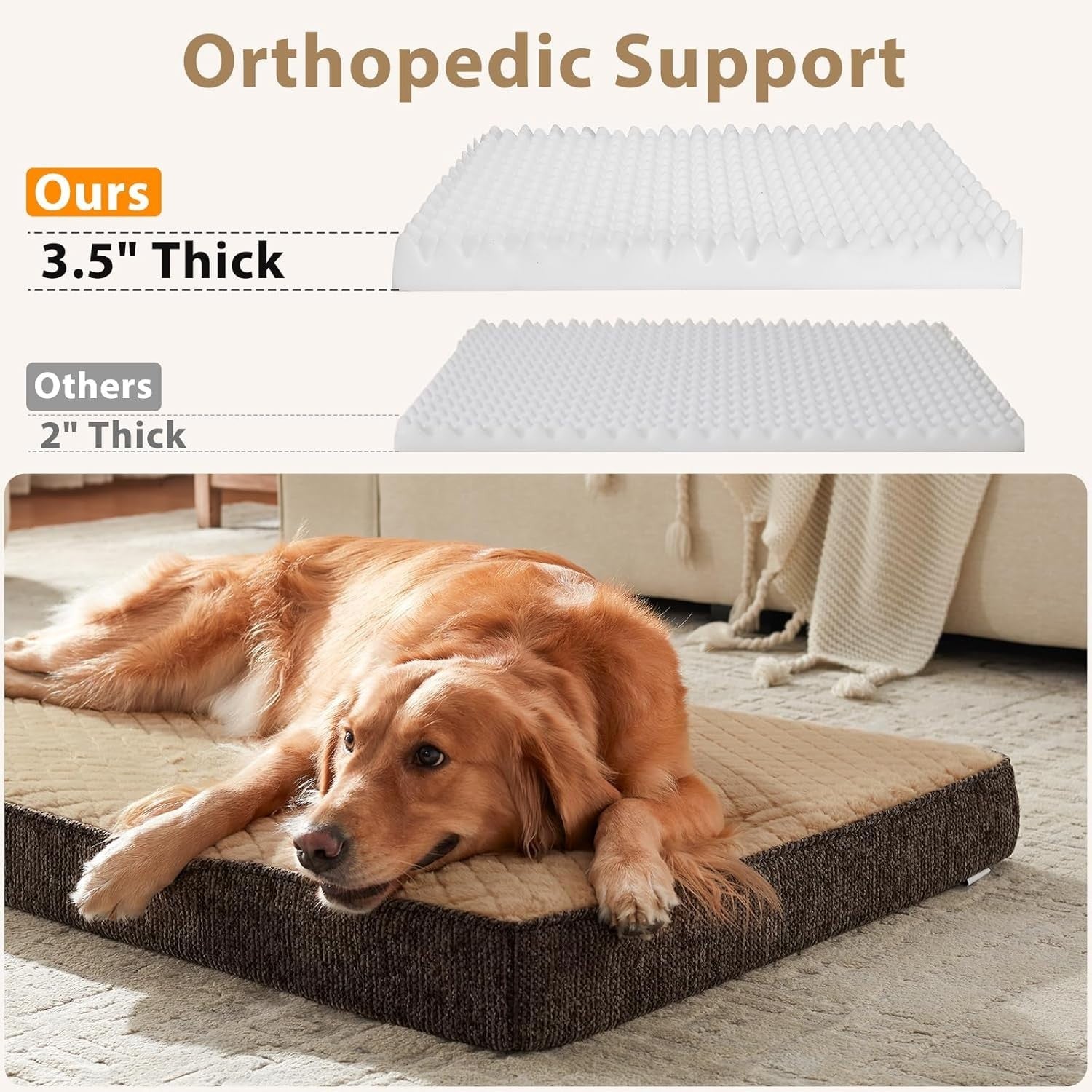XL Orthopedic Dog Crate Bed 104x69cm Memory Foam Washable Brown