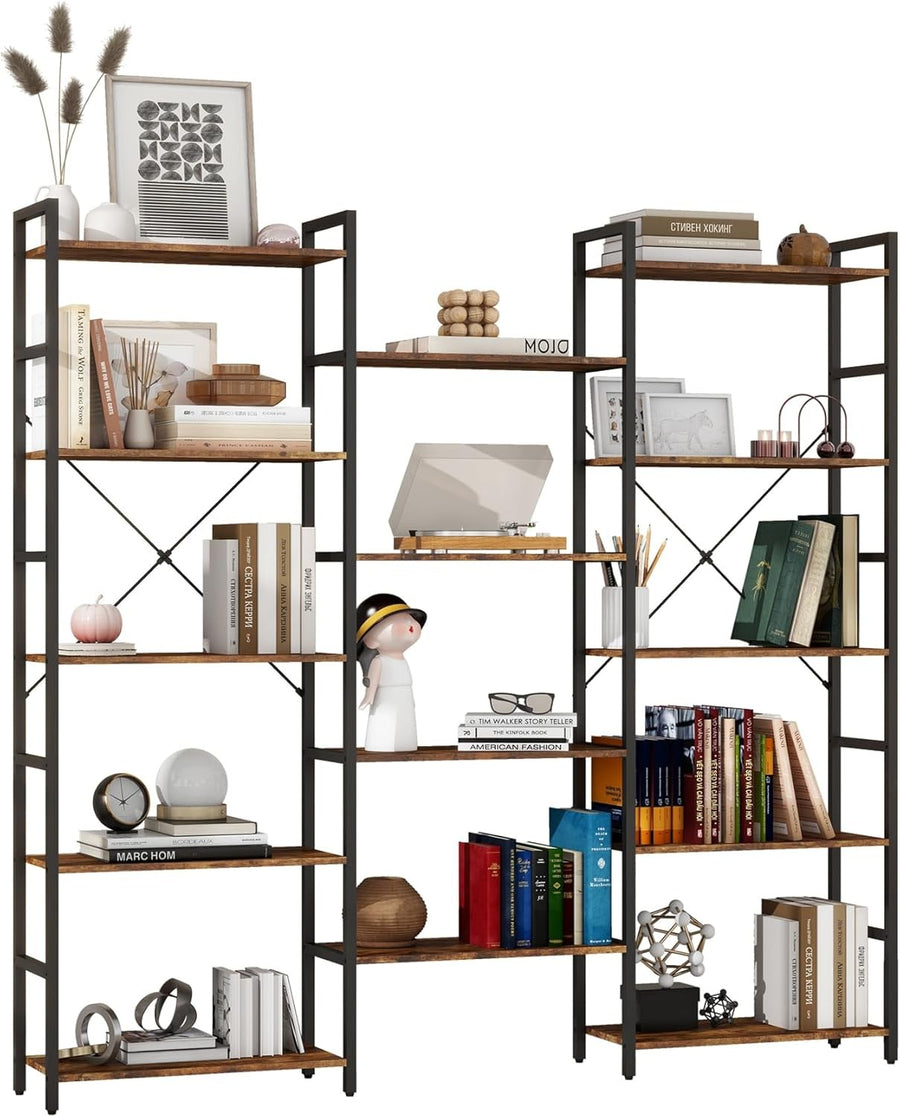 Industrial 5 Tier Bookcase Metal Frame Wooden Shelving Unit Display Storage
