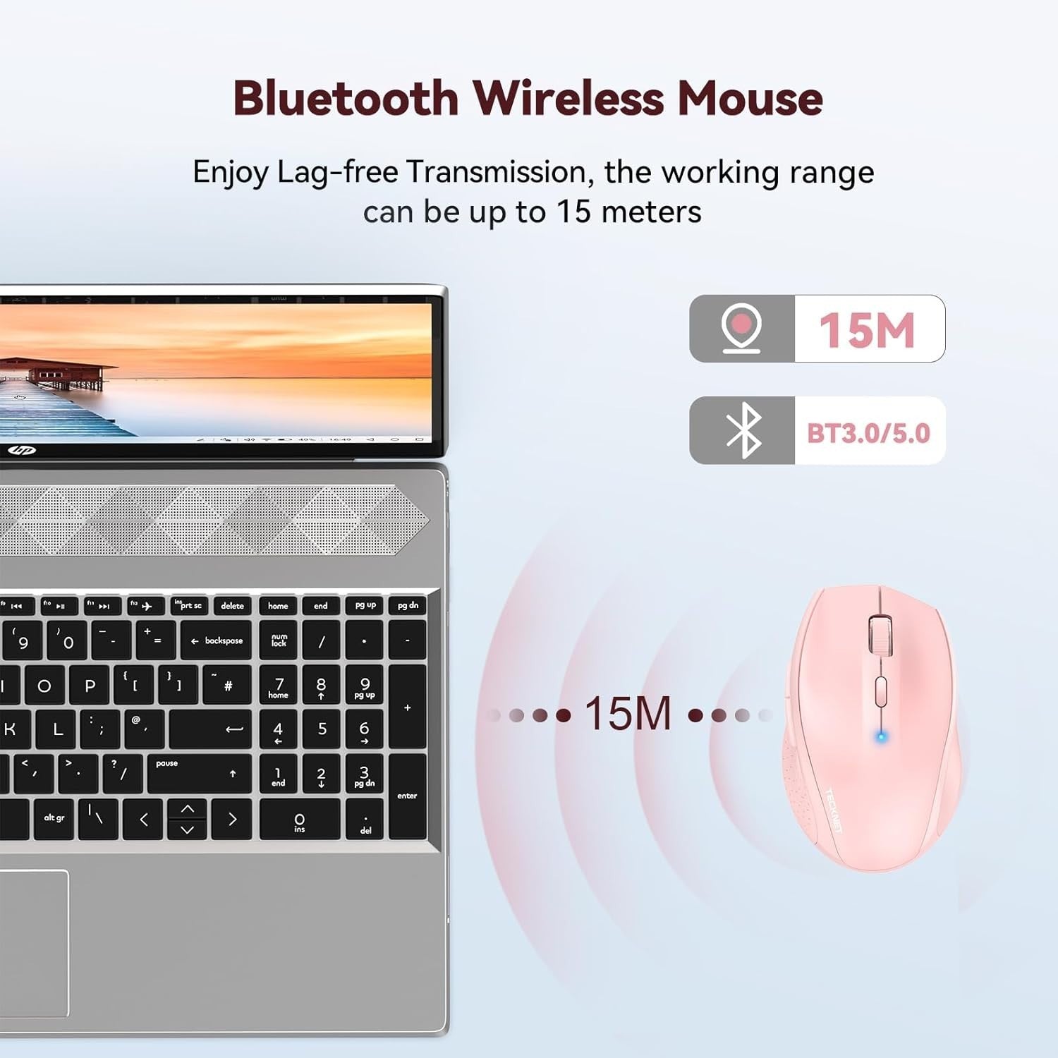 Wireless Bluetooth Mouse 4800DPI Silent Ergonomic Long Battery Pink