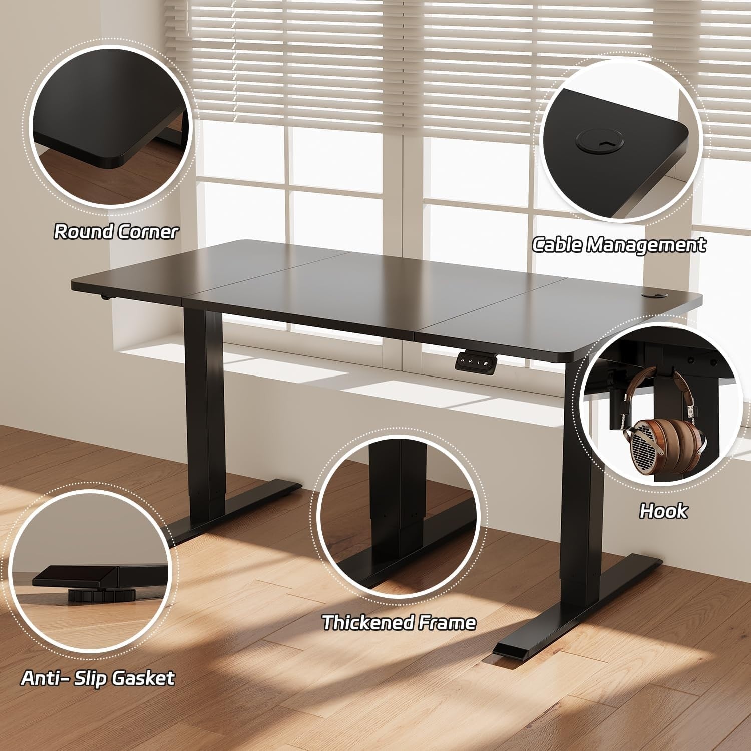 Electric Standing Desk 140x60cm Adjustable Sit Stand Table with Memory, Black
