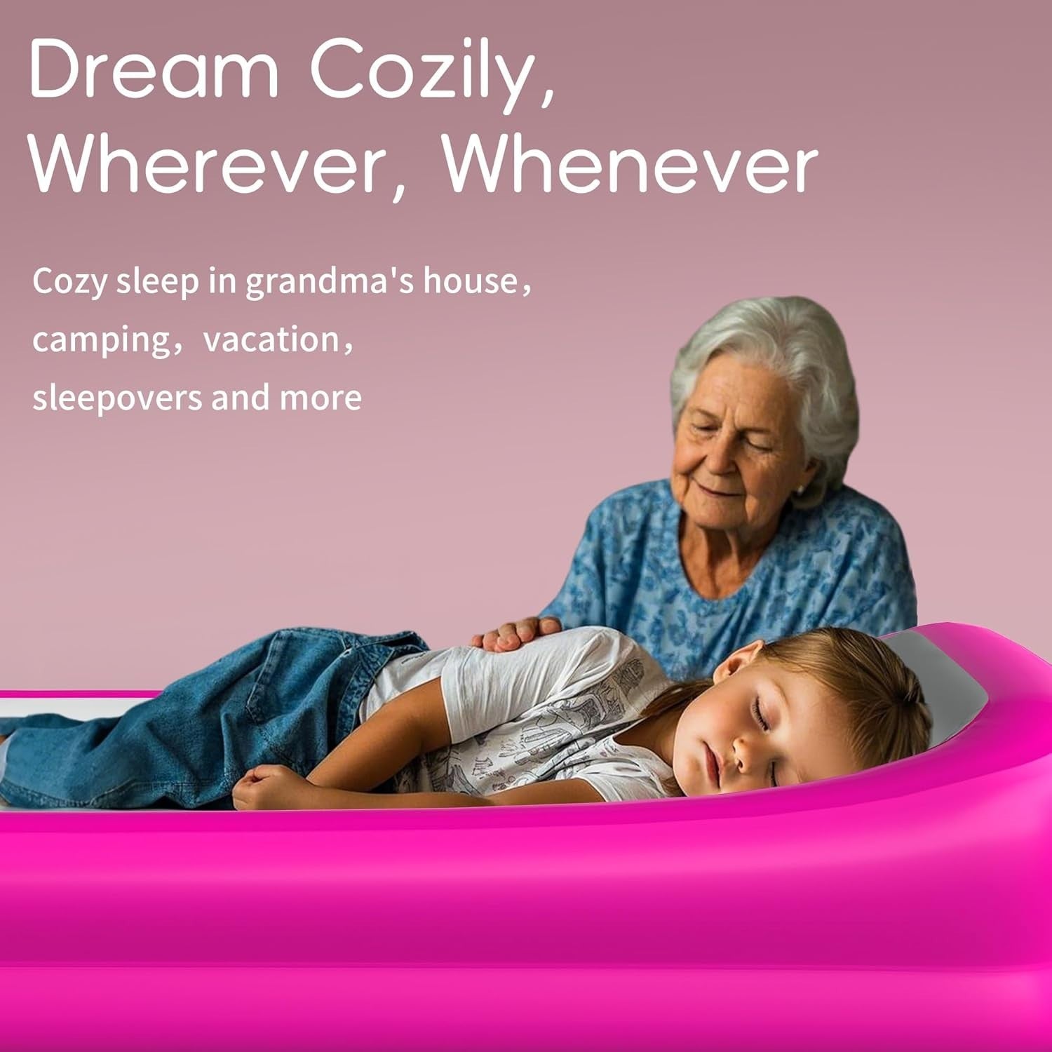 Portable Toddler Air Mattress Bed with Safety Bumpers & Pump, Pink