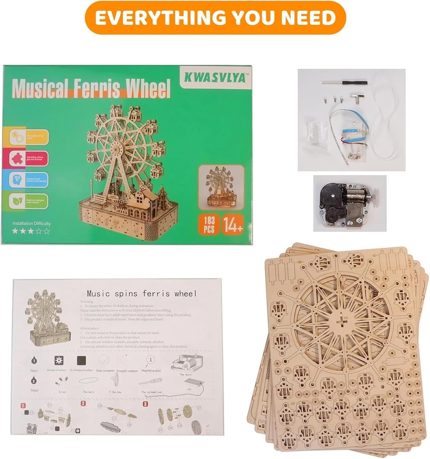 3D Wooden Marble Run Puzzle for Adults - Hand Cranked Mechanical Kit