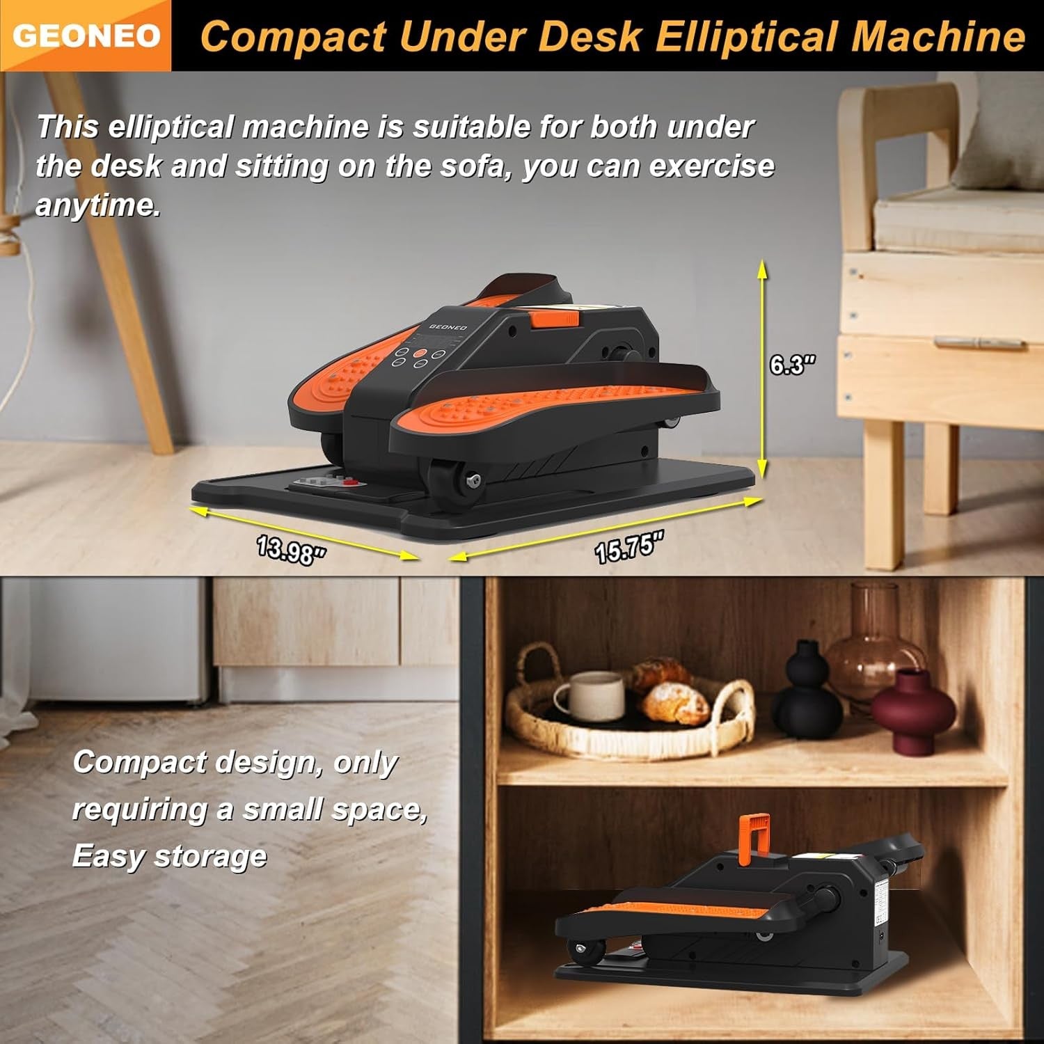 Under Desk Electric Elliptical Pedal Exerciser Quiet Remote LED 12 Speed