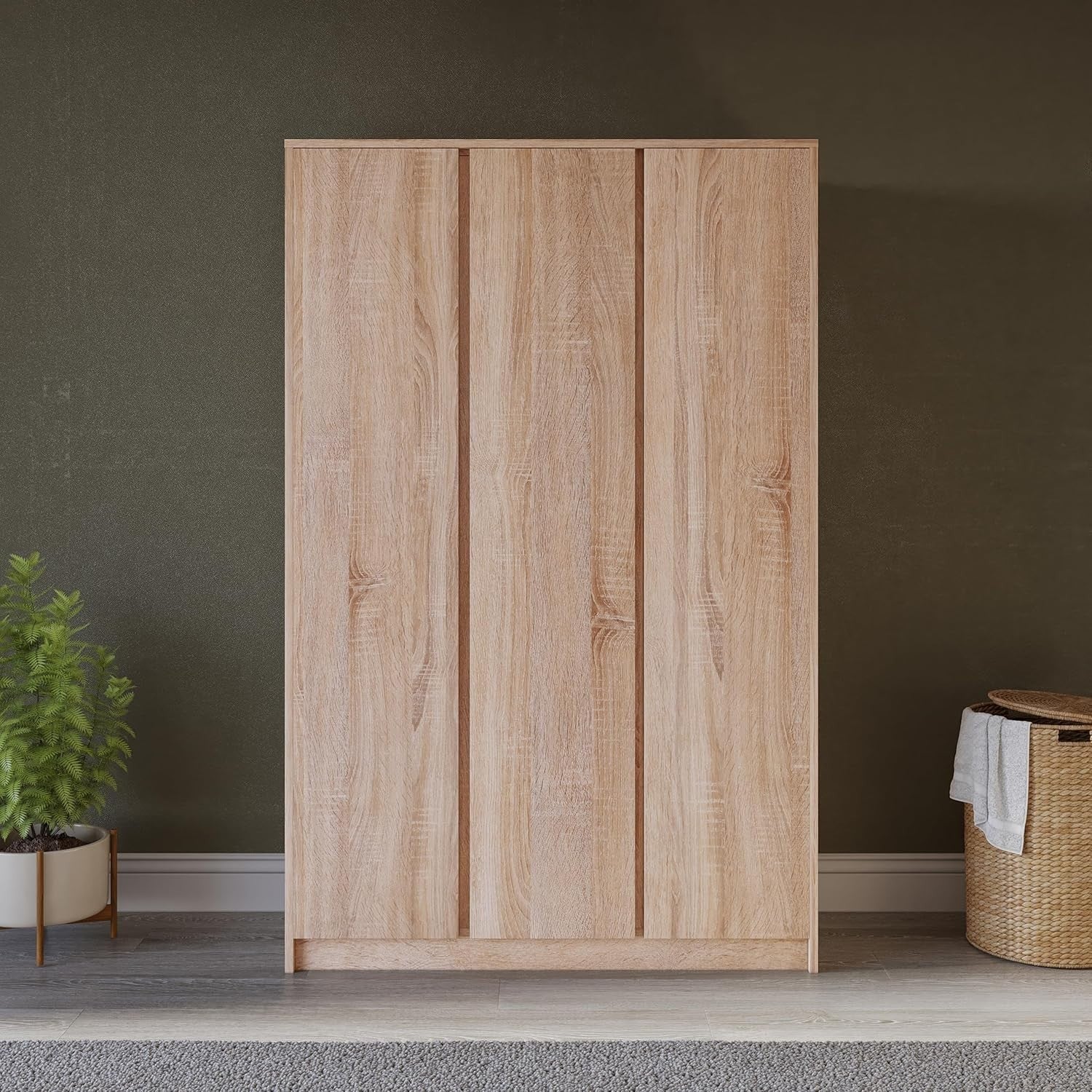 3 Door Sonoma Oak Wardrobe with Anti-Tip Safety & Spacious Storage