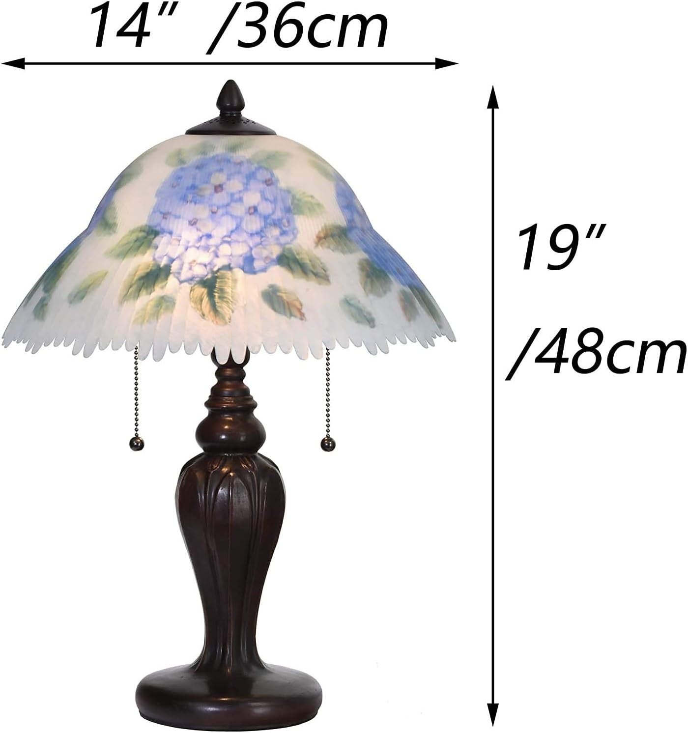 Hand-Painted Hydrangea Table Lamp, Stained Glass Shade, 35x49x36 cm