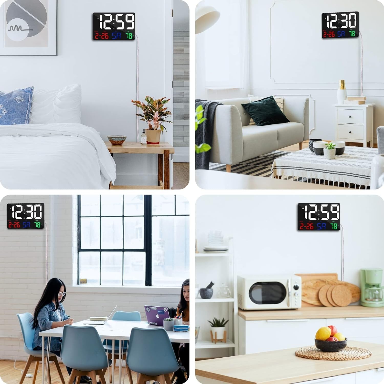 Large Digital Wall Clock Black 11.5″ LED Remote Alarm Date Temp Display