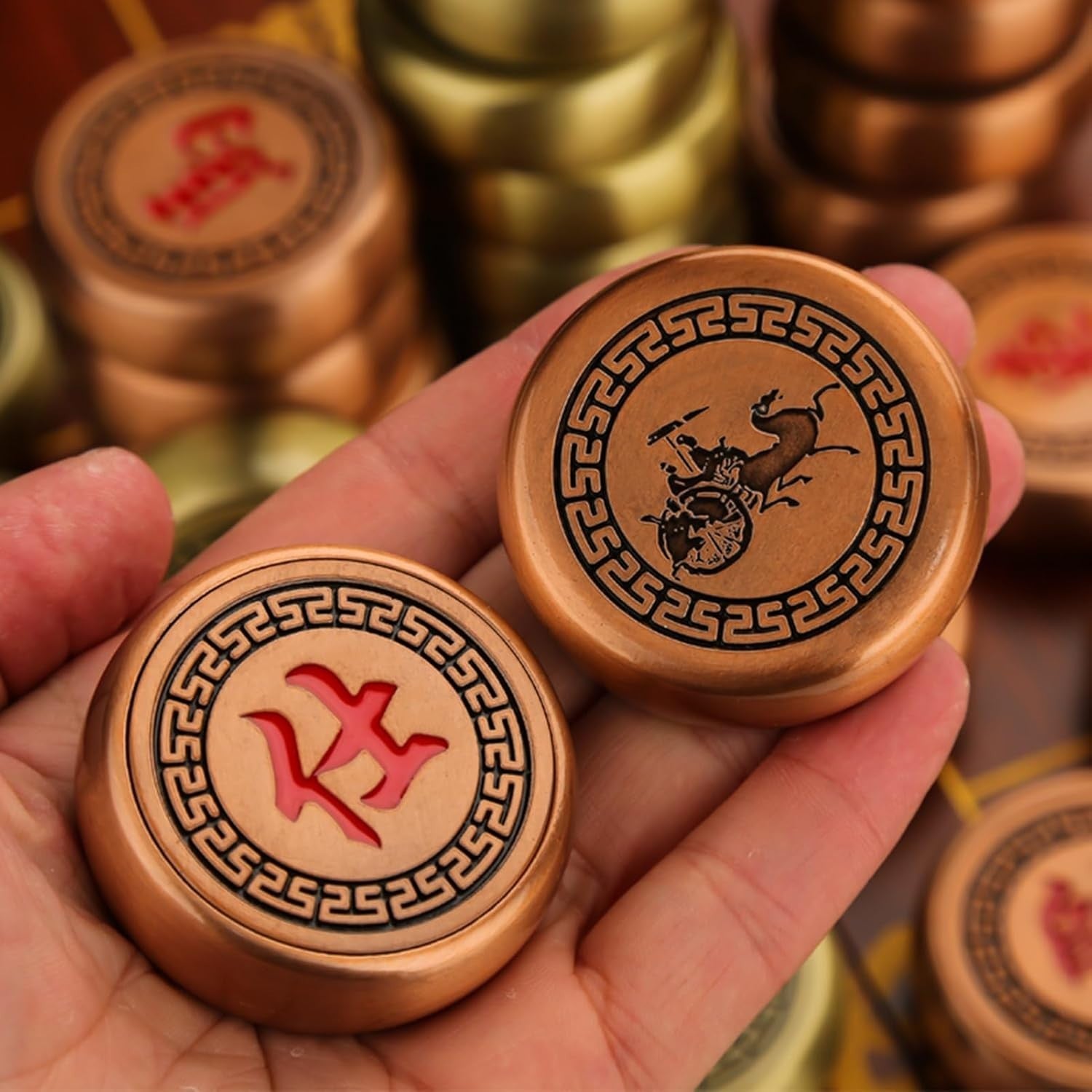 Large Brass Xiangqi Chinese Chess Set Foldable Retro Travel Board