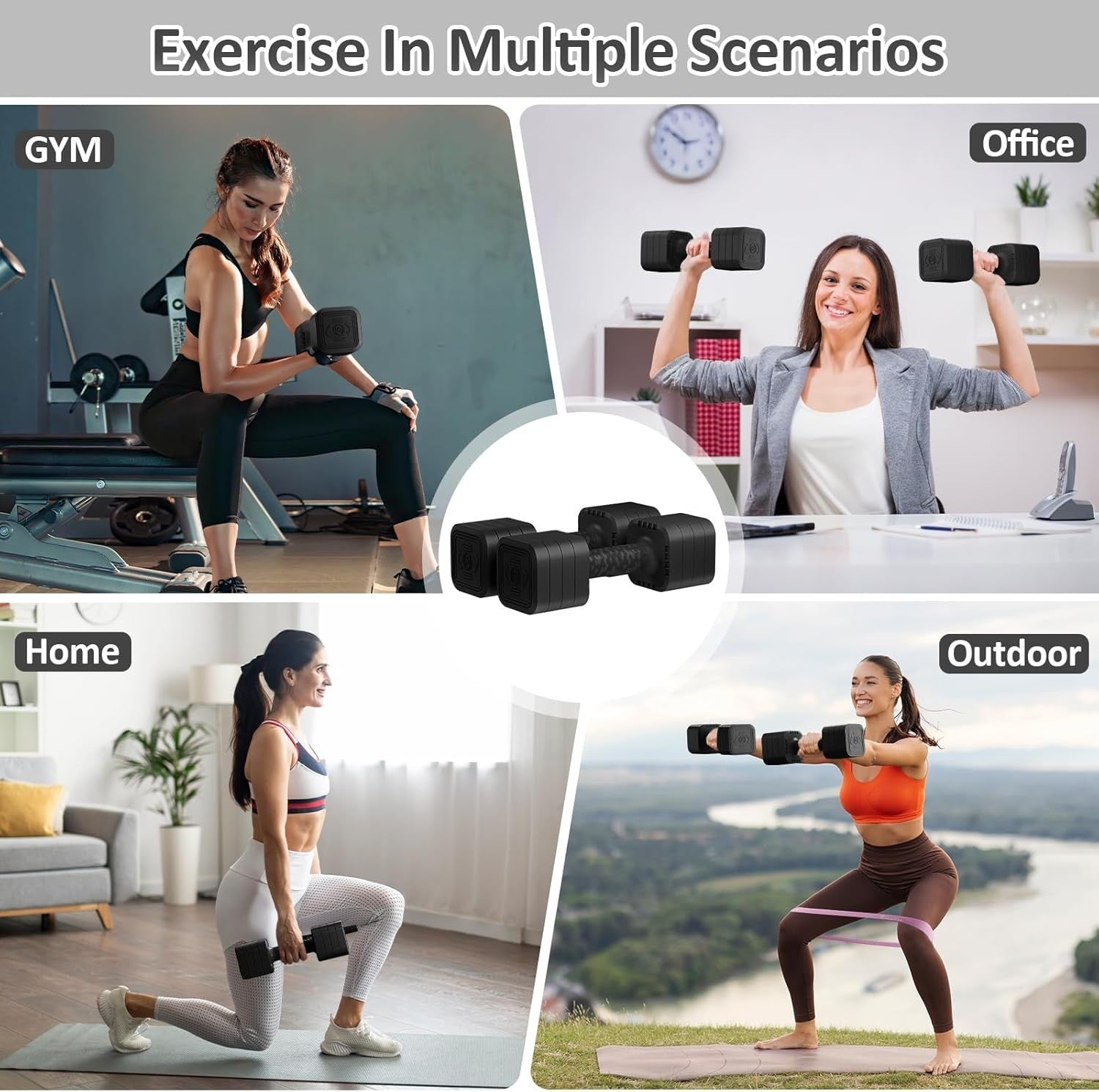 5kg Adjustable Dumbbells Pair 4-in-1 Non Slip Home Gym Weights Band
